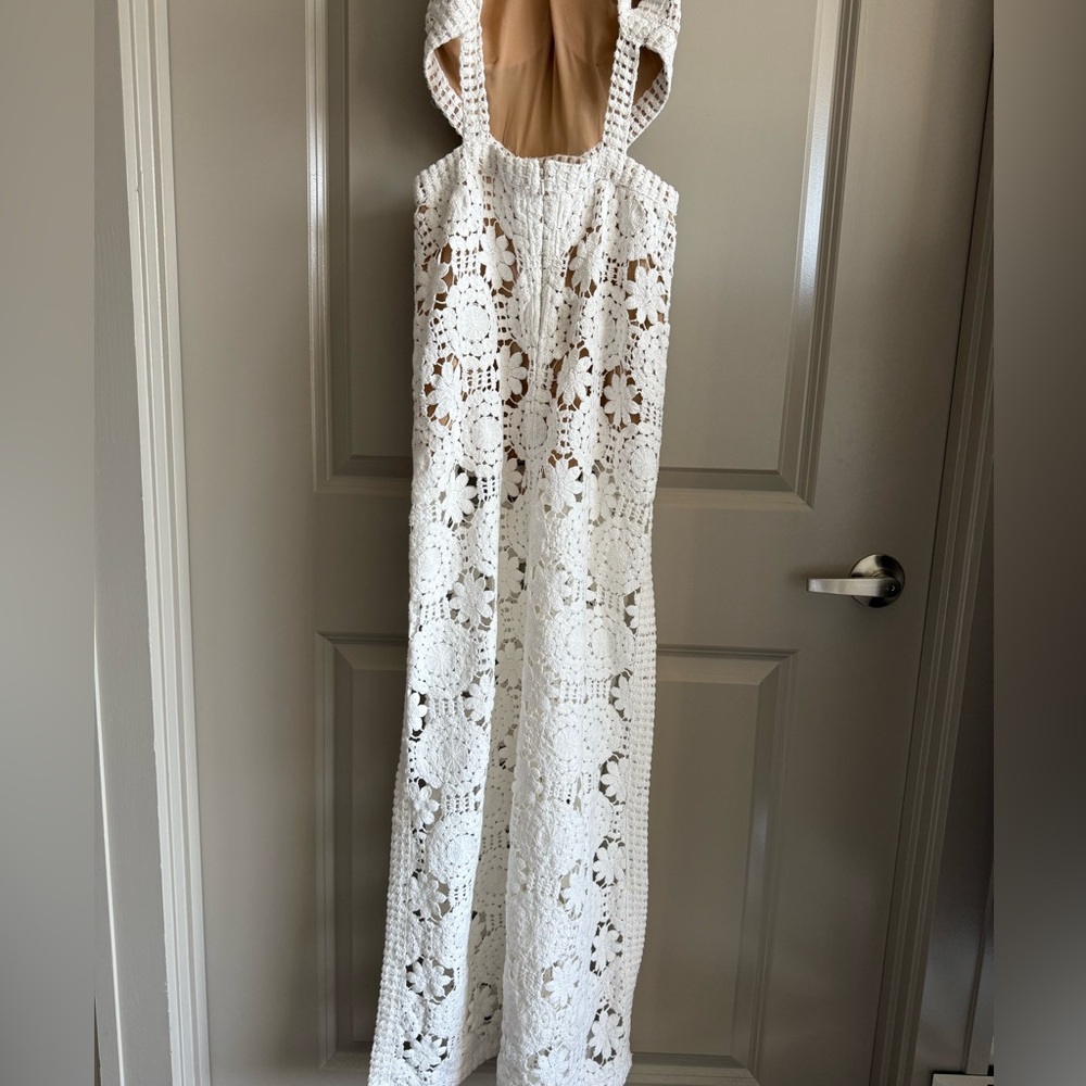 Elie Saab White Crochet One-Shoulder Cutout Gown - Picture 16 of 16